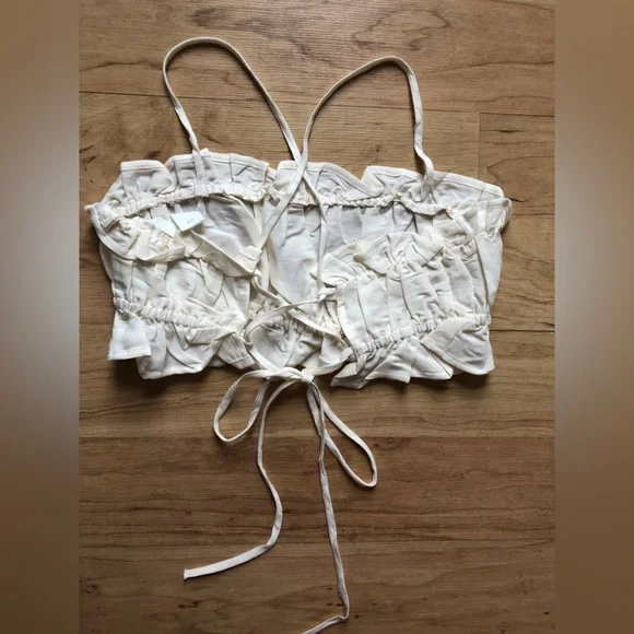 H&M Linen White Ruffled Top - Picture 3 of 5